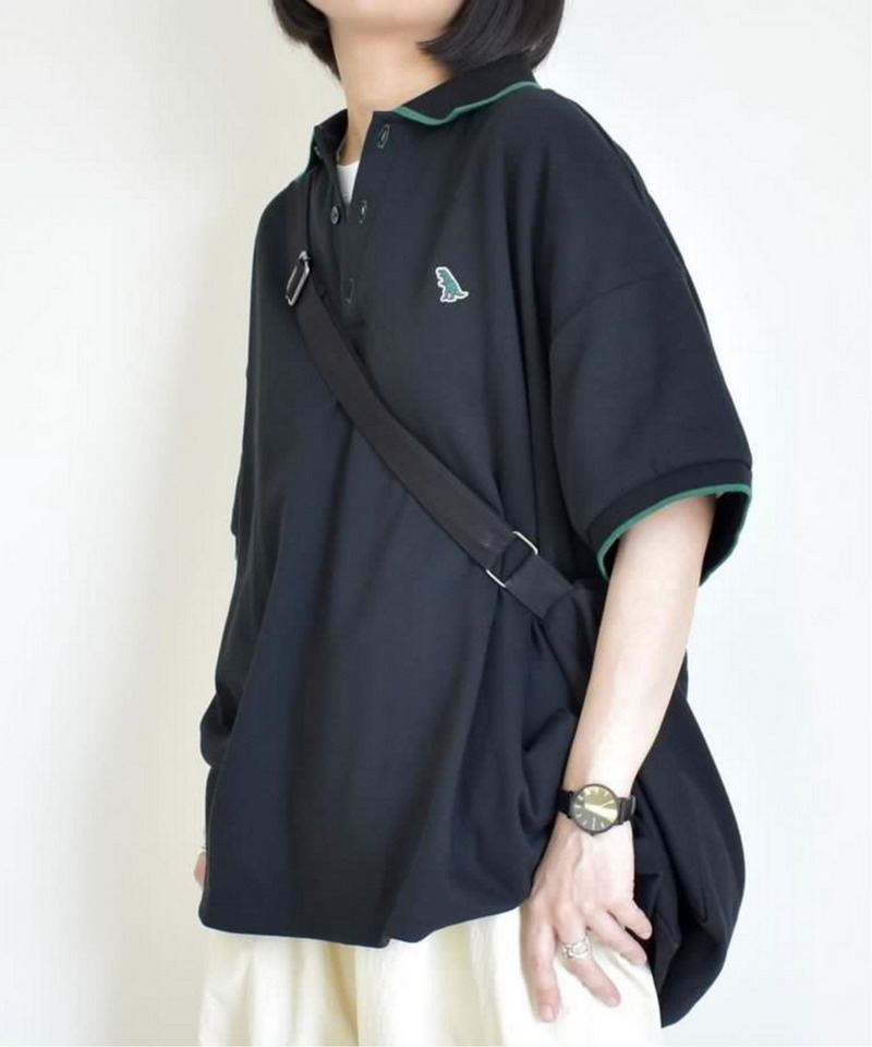 【m:rex】ミニ恐竜ワッペンポロシャツ 詳細画像 ブラック 1