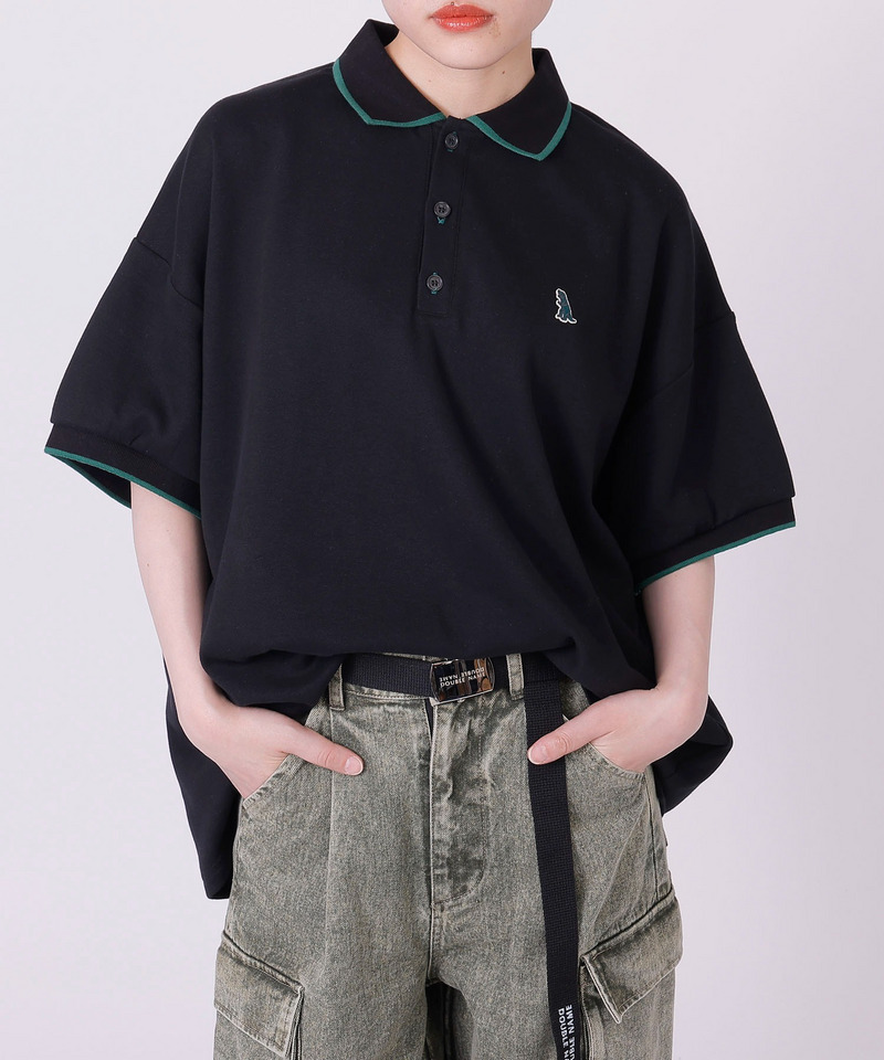 【m:rex】ミニ恐竜ワッペンポロシャツ 詳細画像 ブラック 2