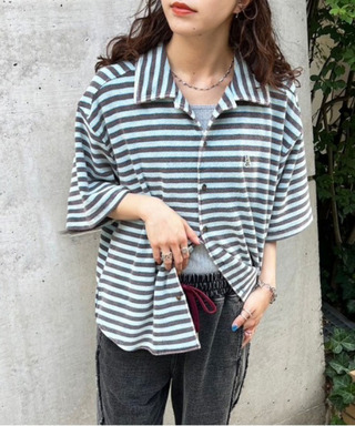 【m:rex】パイルボーダーUSED加工シャツ