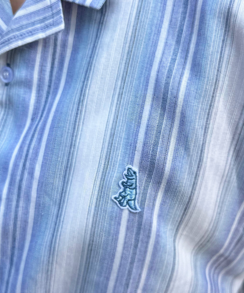 【m:rex】ミニ恐竜ワッペン開襟ストライプ5分袖シャツ 詳細画像 ブルー 6