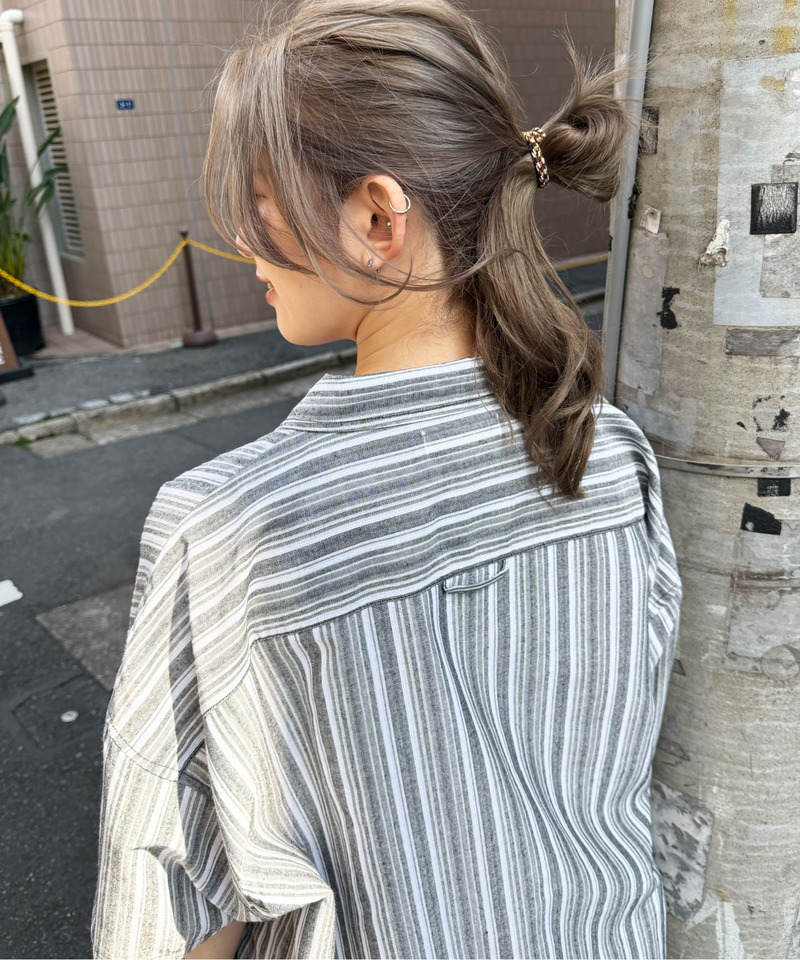 【m:rex】ミニ恐竜ワッペン開襟ストライプ5分袖シャツ 詳細画像 ブラック 4