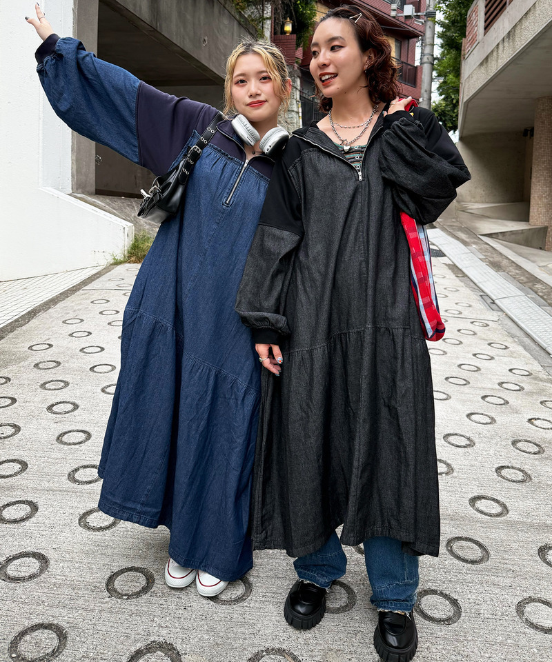 【m:rex】ミニ恐竜ワッペンデニムドッキングワンピース 詳細画像 デニムブルー 10