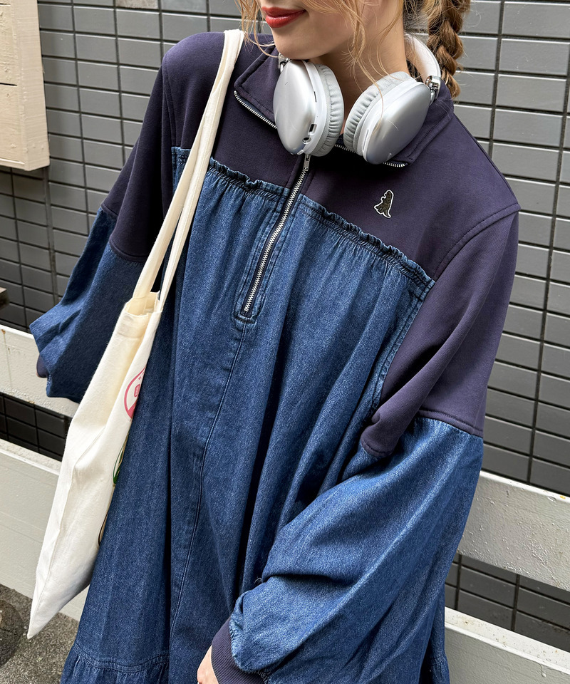 【m:rex】ミニ恐竜ワッペンデニムドッキングワンピース 詳細画像 デニムブルー 5