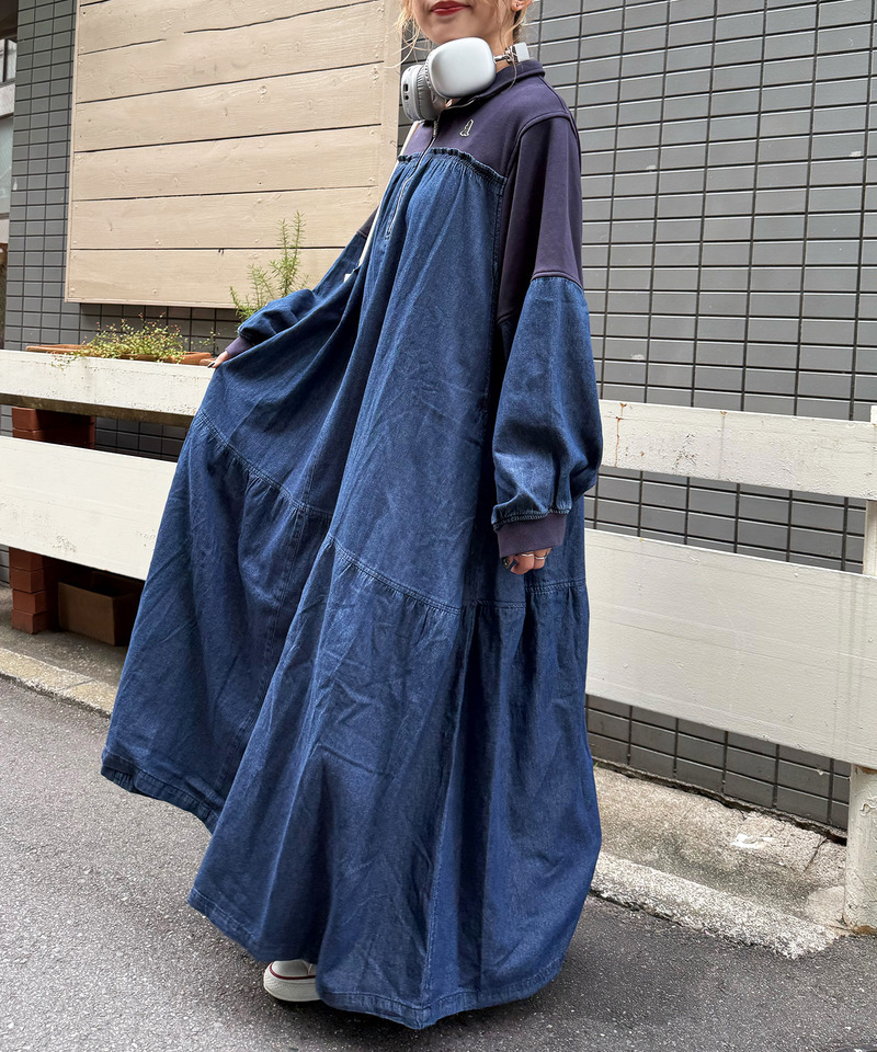 【m:rex】ミニ恐竜ワッペンデニムドッキングワンピース 詳細画像 デニムブルー 6