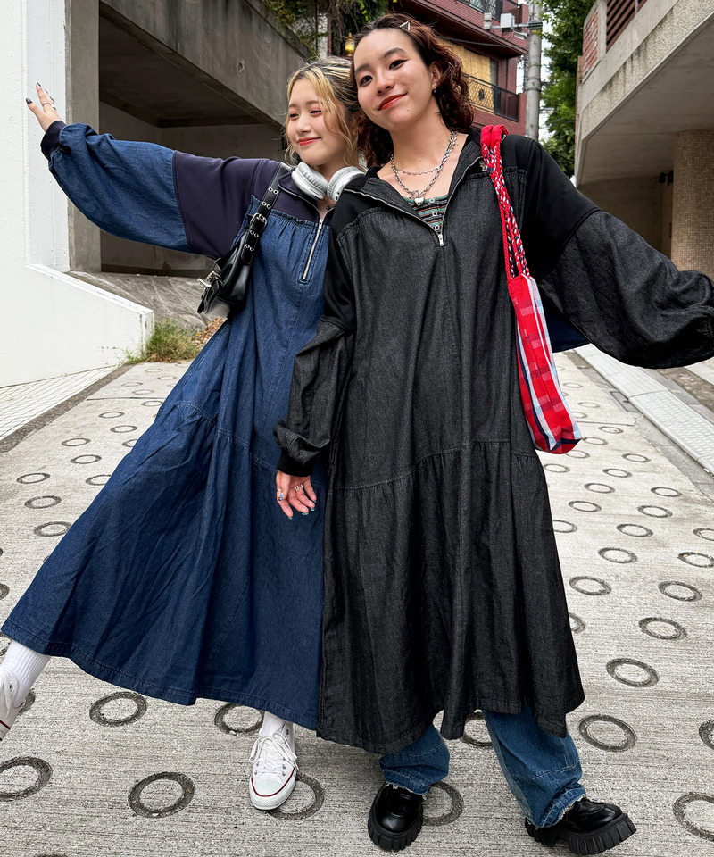 【m:rex】ミニ恐竜ワッペンデニムドッキングワンピース 詳細画像 デニムブルー 8