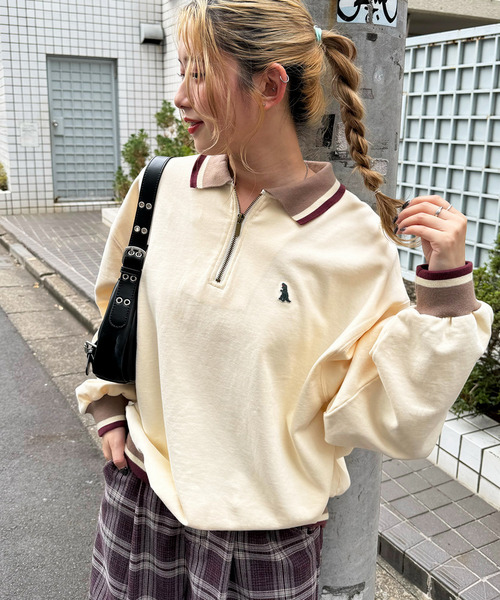 【m:rex】ミニ恐竜ワッペンハーフZIPプルオーバー 詳細画像