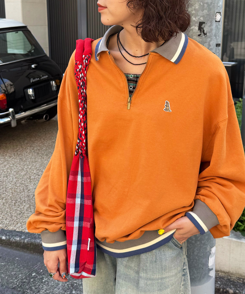 【m:rex】ミニ恐竜ワッペンハーフZIPプルオーバー 詳細画像 オレンジ 7