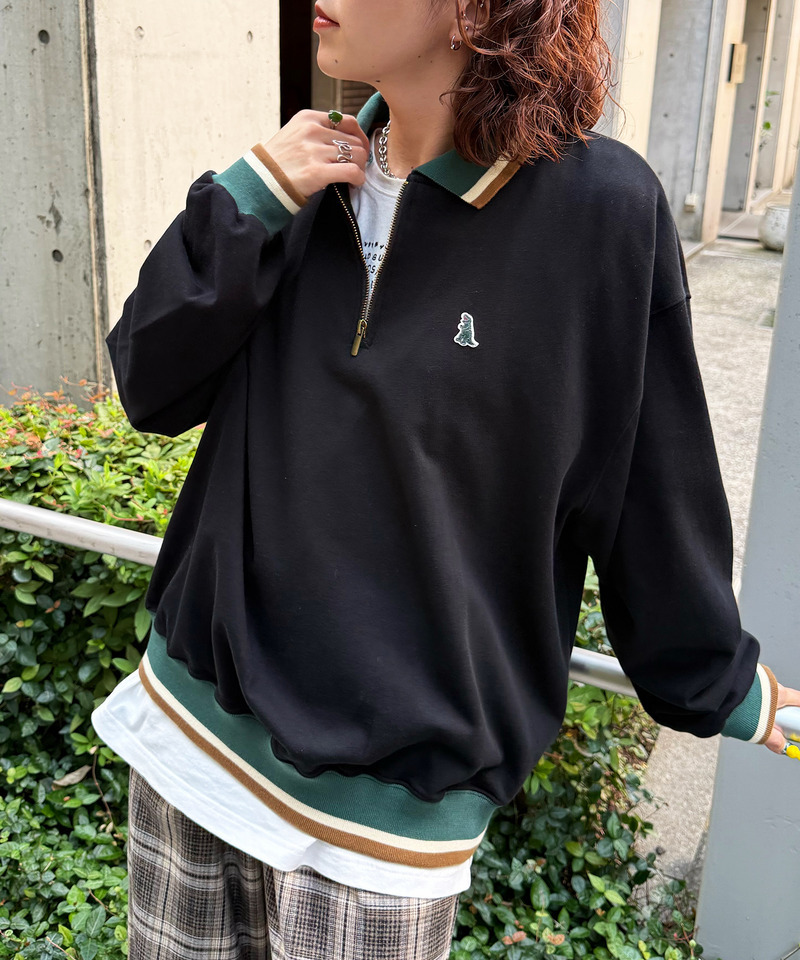 【m:rex】ミニ恐竜ワッペンハーフZIPプルオーバー 詳細画像 ブラック 3