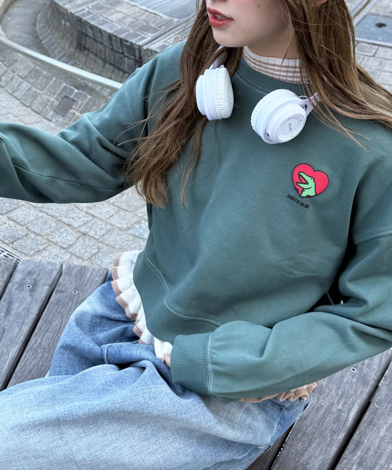 【m:rex】ハートモチーフショート丈プルオーバー 詳細画像 グリーン 2