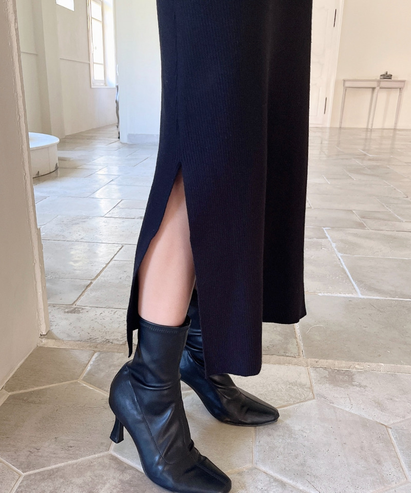 Vネックタイトリブワンピース 詳細画像 ブラック 3