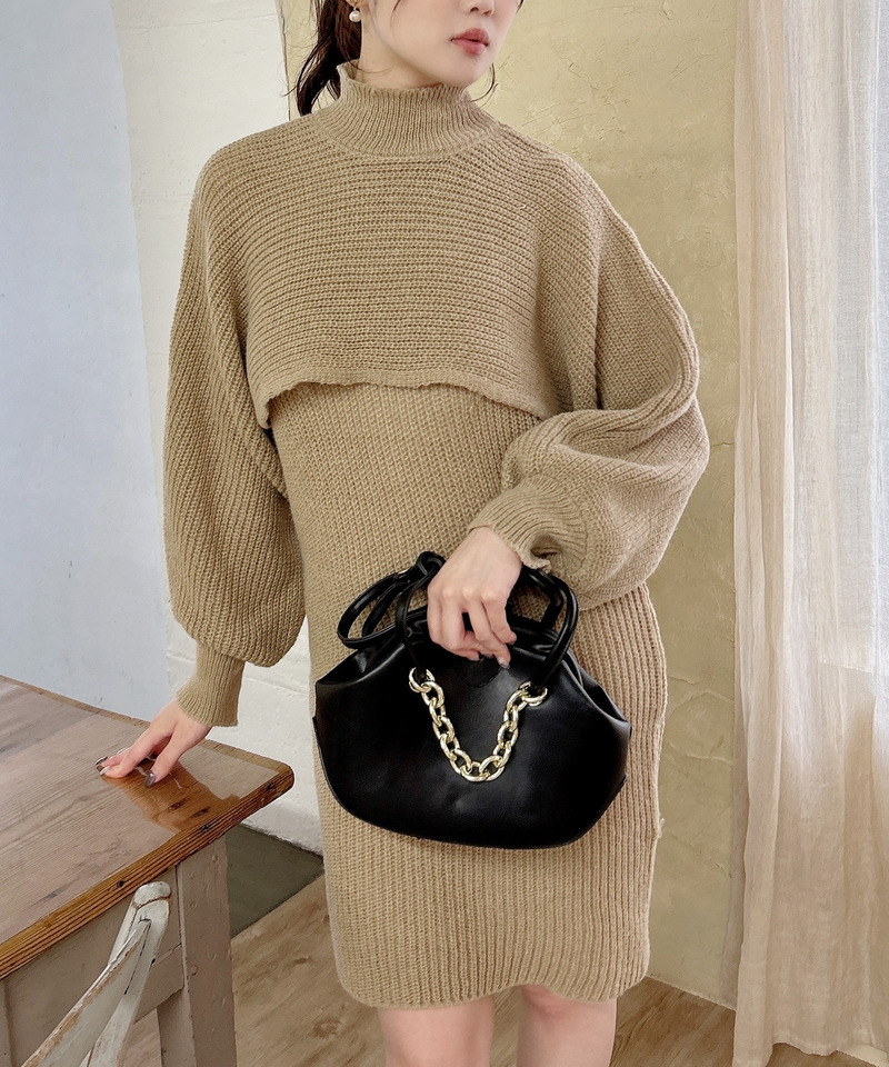 タートルニット&times;ニットワンピース 詳細画像 キャメル 4