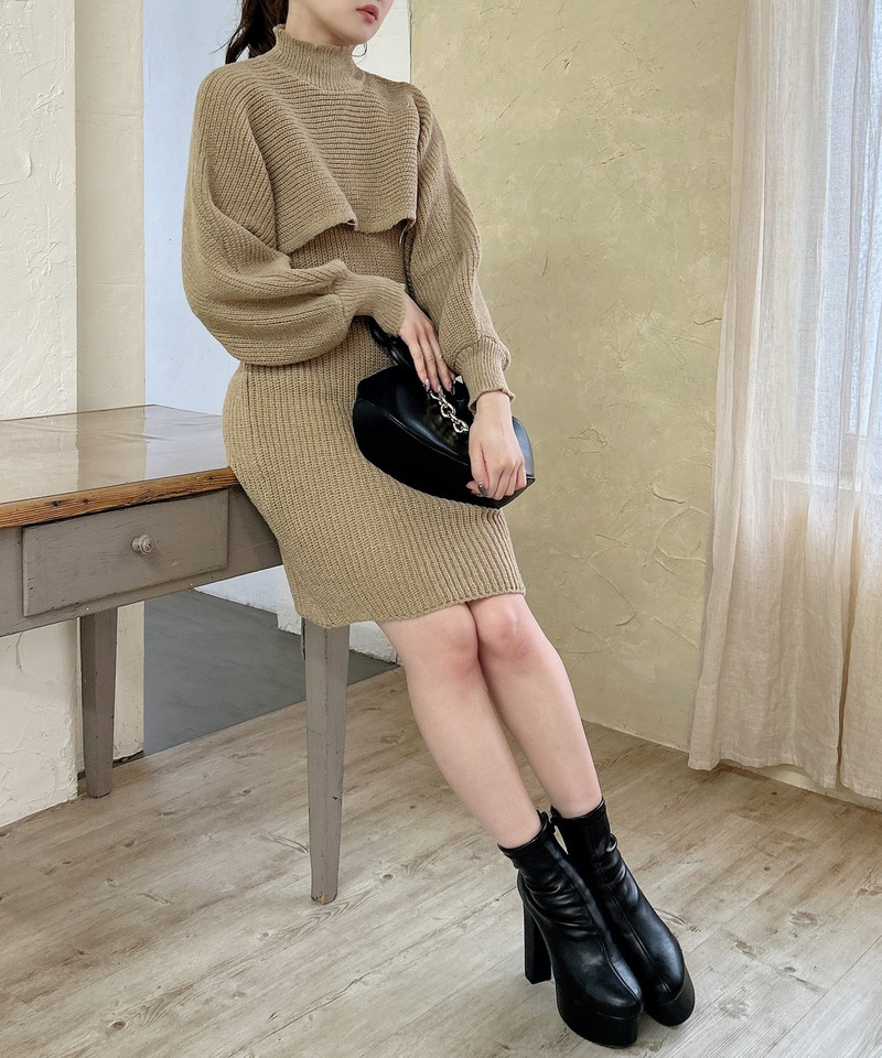 タートルニット&times;ニットワンピース 詳細画像 キャメル 6