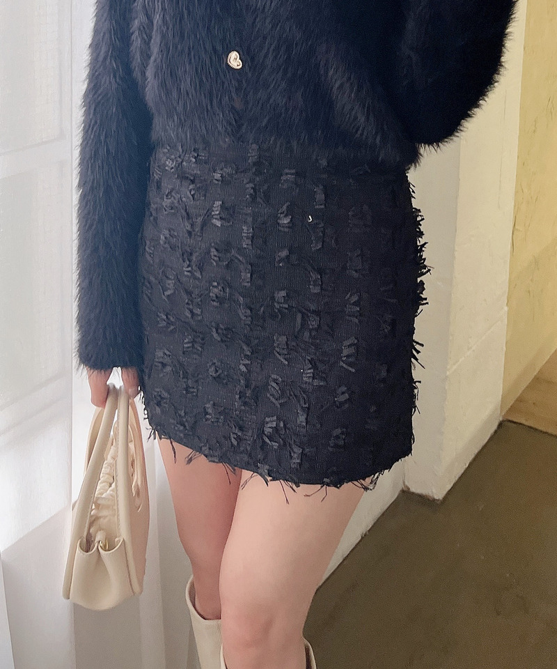 フリンジ台形ミニスカート 詳細画像 ブラック 1