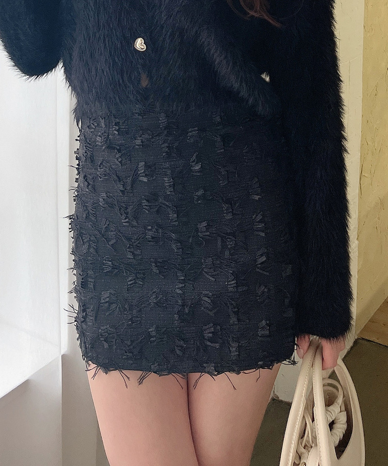 フリンジ台形ミニスカート 詳細画像 ブラック 2