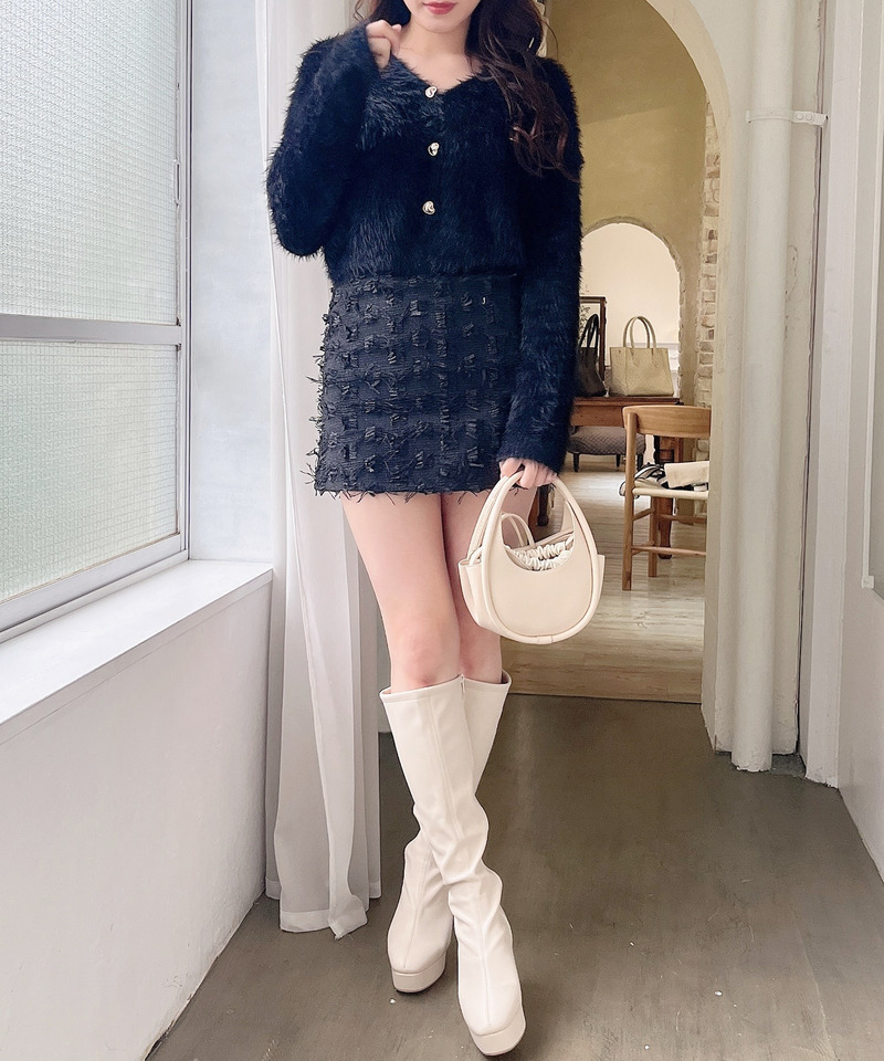 フリンジ台形ミニスカート 詳細画像 ブラック 4