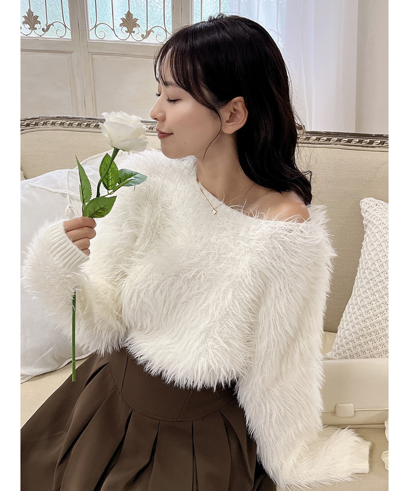 ロングシャギーニット 詳細画像 オフホワイト 1