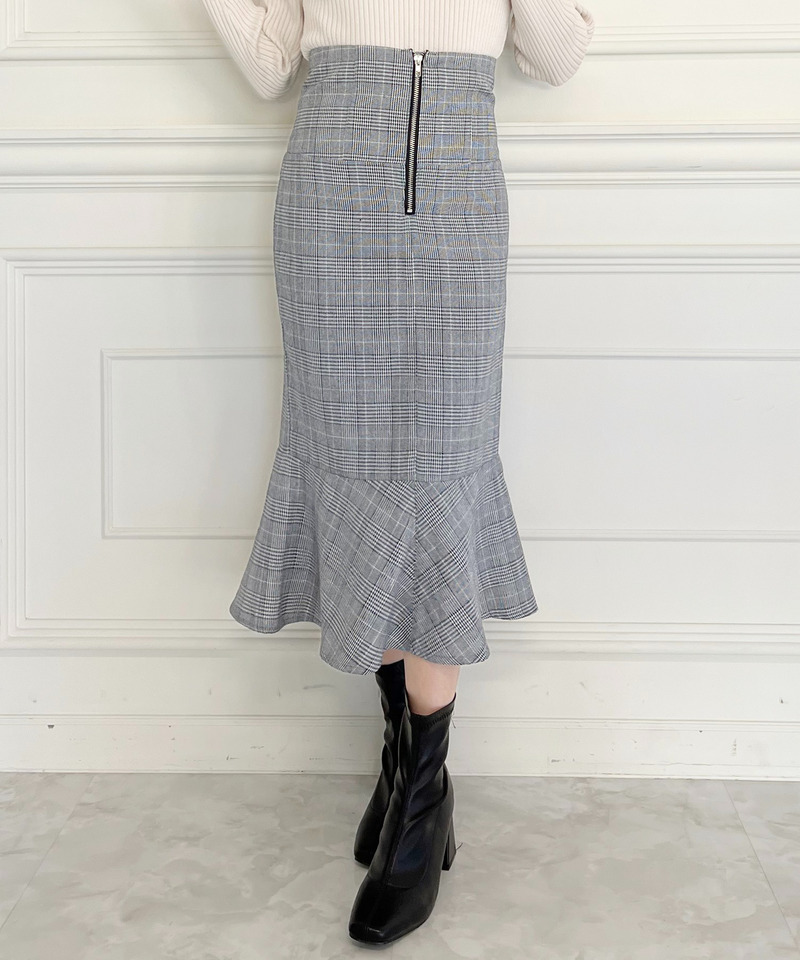チェックマーメイドスカート 詳細画像 ブラック 1