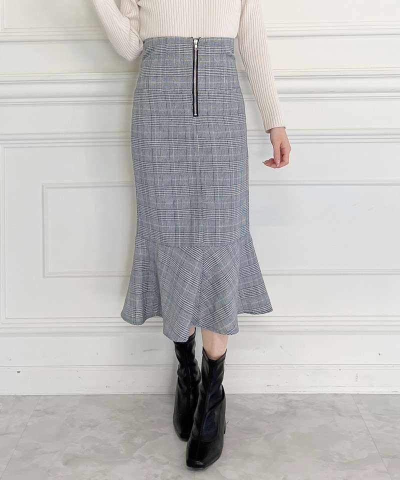 チェックマーメイドスカート 詳細画像 ブラック 2