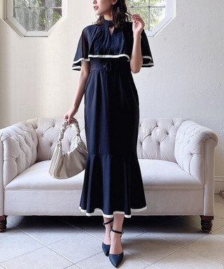 ケープ配色マーメイドワンピース