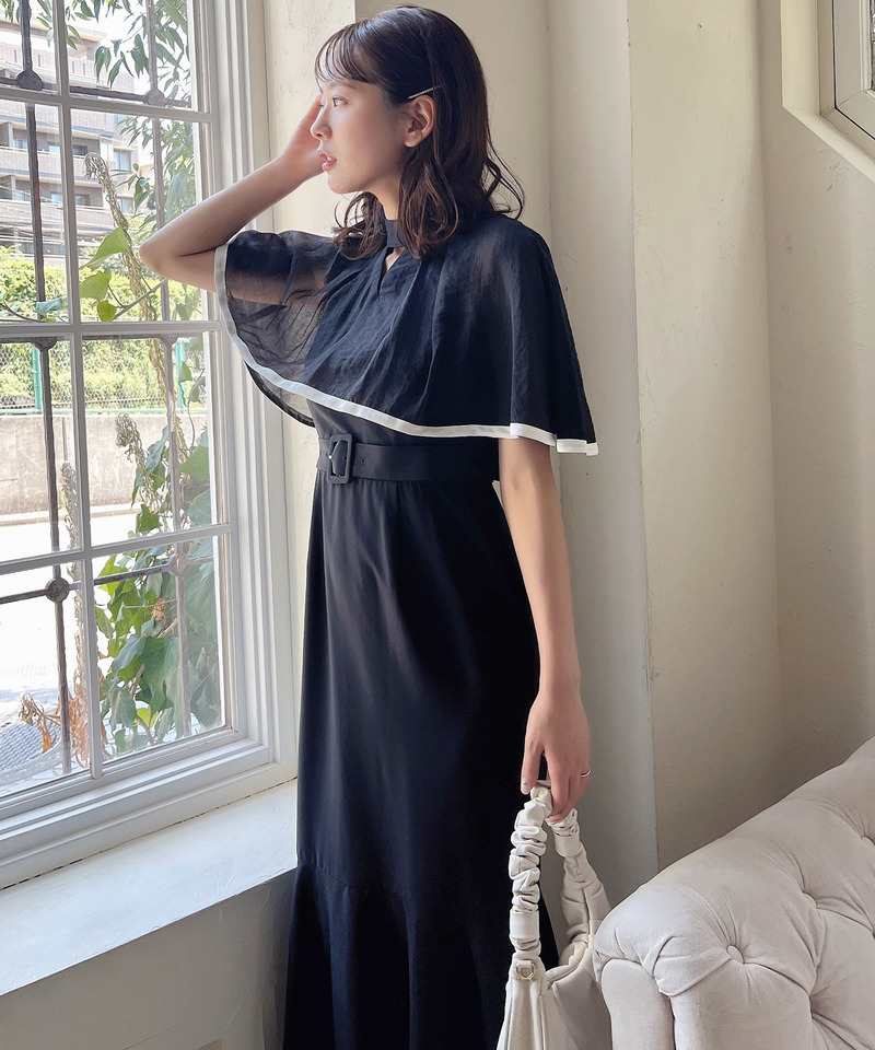 ケープ配色マーメイドワンピース 詳細画像 ブラック 5