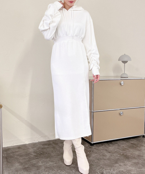 サイドスリットロングパーカーワンピース 詳細画像