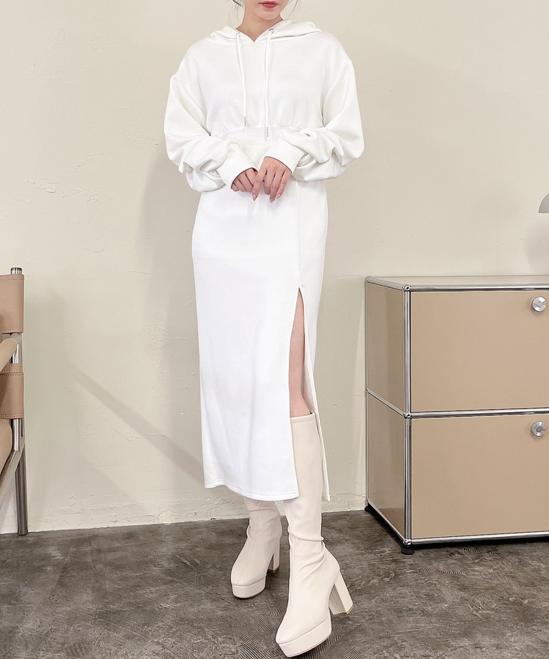 サイドスリットロングパーカーワンピース 詳細画像 オフホワイト 5