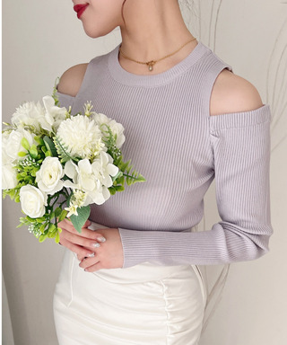 オープンショルダーリブニット