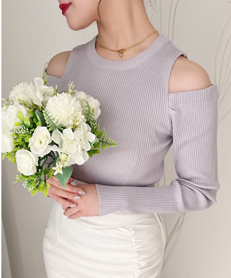 オープンショルダーリブニット 詳細画像 パープル 1