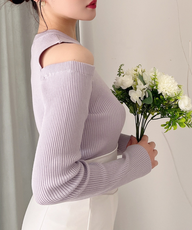 オープンショルダーリブニット 詳細画像 パープル 2