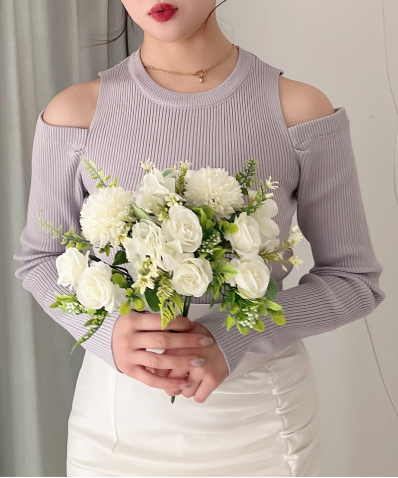 オープンショルダーリブニット 詳細画像 パープル 5