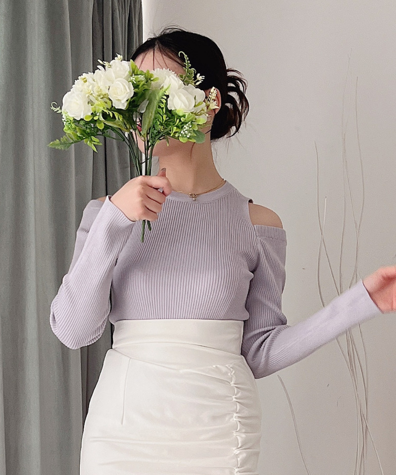 オープンショルダーリブニット 詳細画像 パープル 6