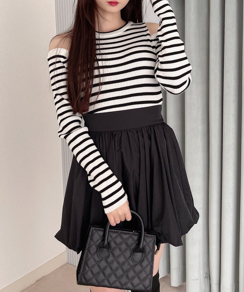 オープンショルダーリブニット 詳細画像 ボーダー 2