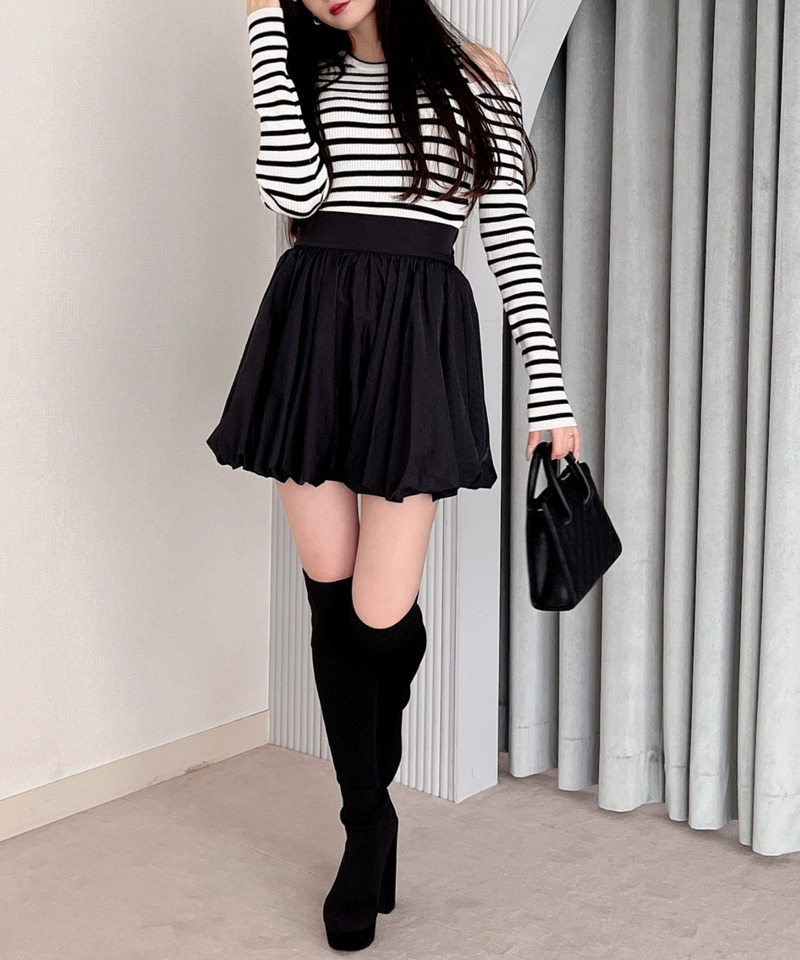 オープンショルダーリブニット 詳細画像 ボーダー 5