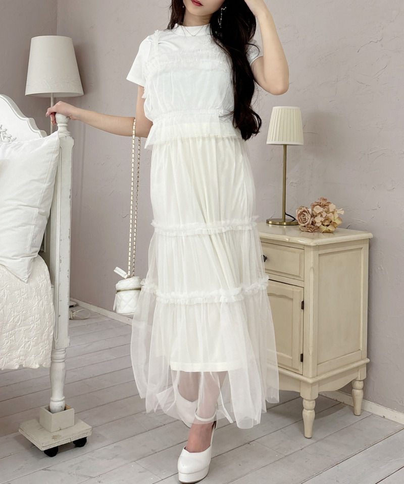 チュールビスチェ&times;スカートセット 詳細画像 オフホワイト 1