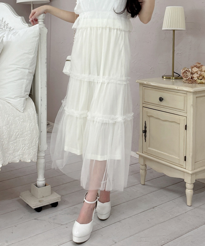 チュールビスチェ&times;スカートセット 詳細画像 オフホワイト 2