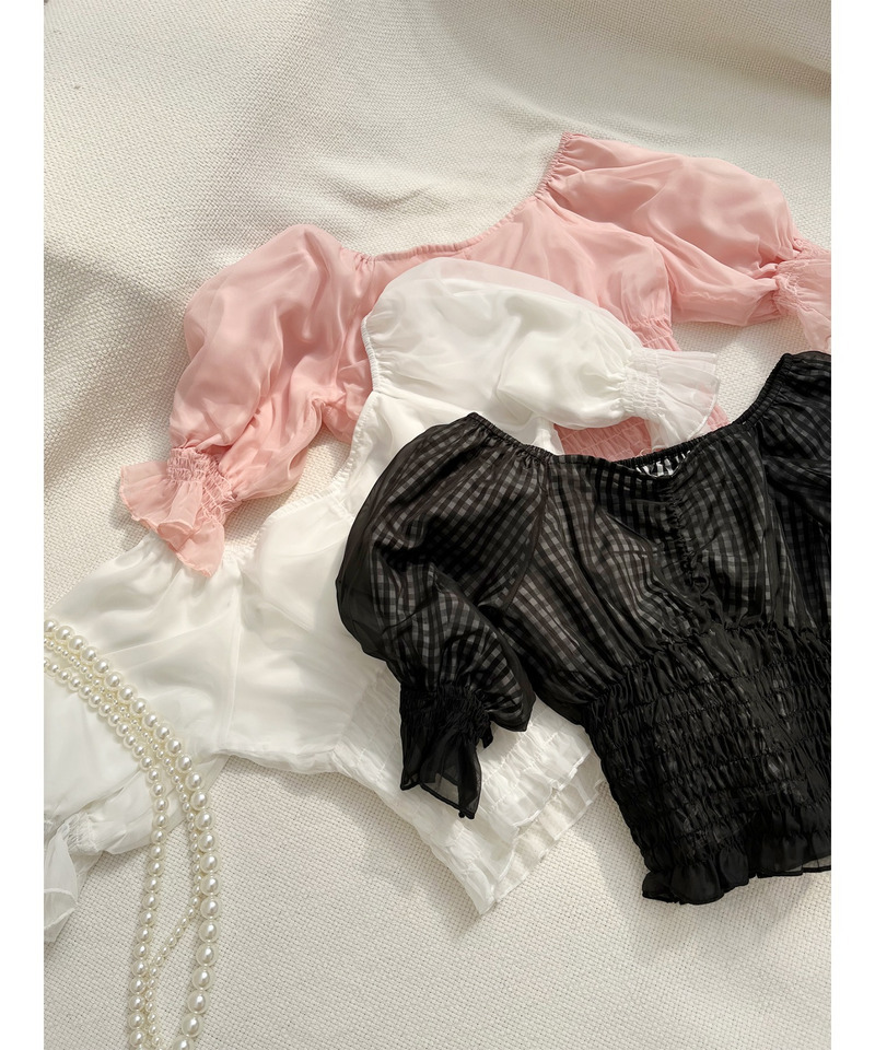 パフスリーブブラウス 詳細画像 チェック 2