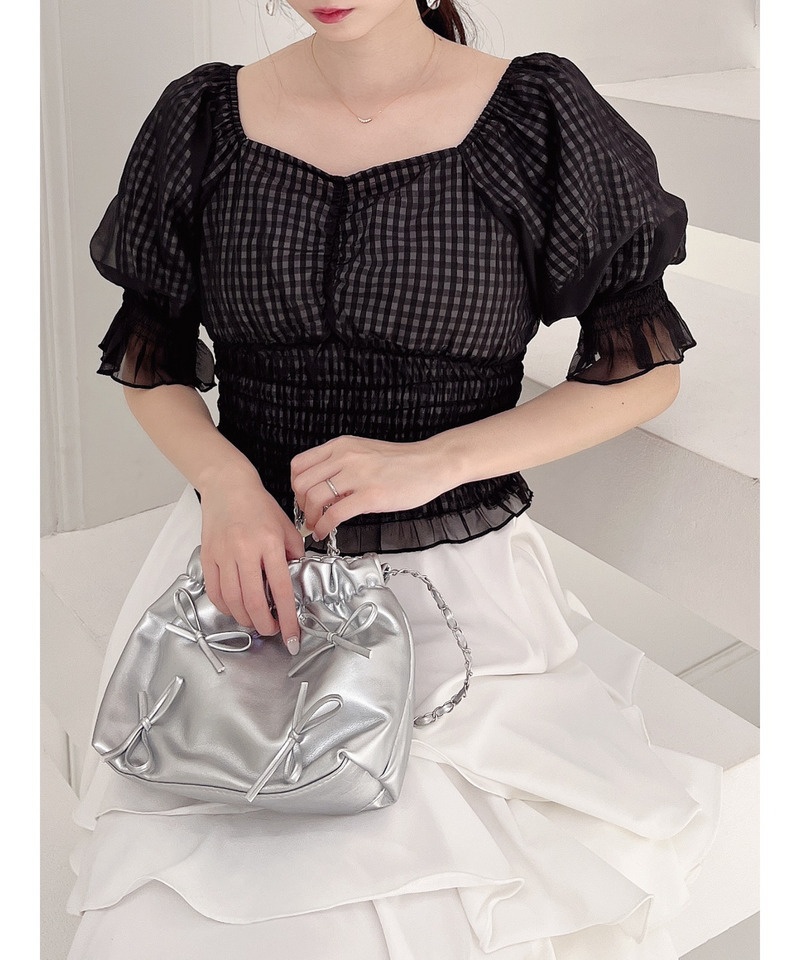 パフスリーブブラウス 詳細画像 チェック 4