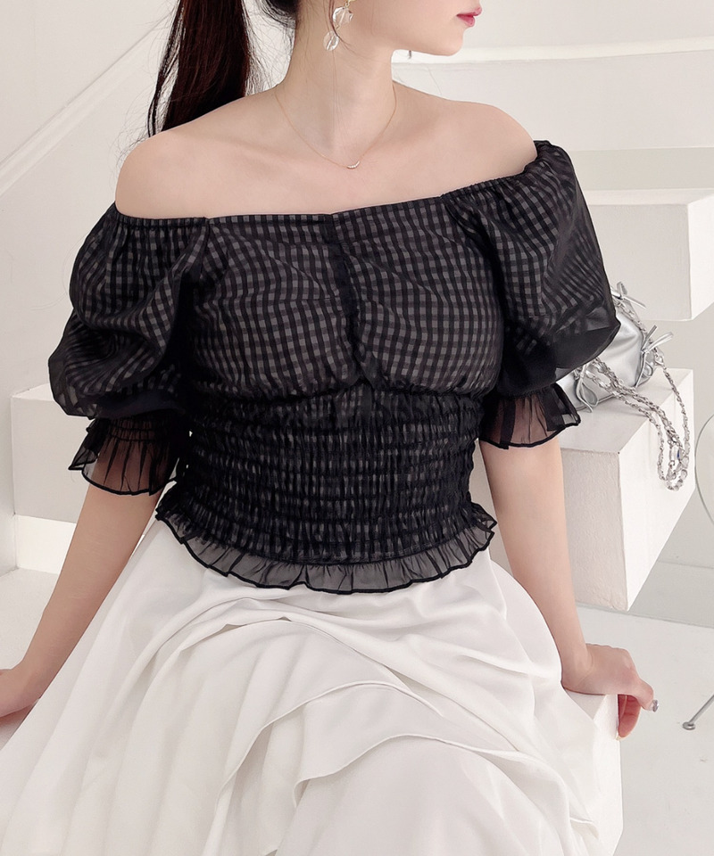 パフスリーブブラウス 詳細画像 チェック 6