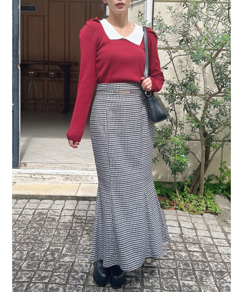 衿付配色長袖ニット 詳細画像 ボルドー 3