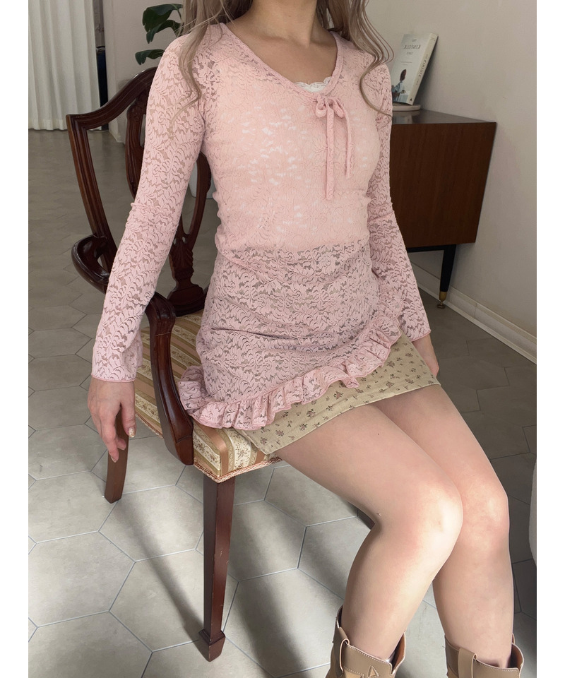 レースアシメワンピース 詳細画像 ピンク 2