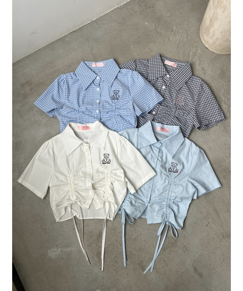 【MORE BEAR】刺繍クロップドギャザーシャツ 詳細画像 オフホワイト 4