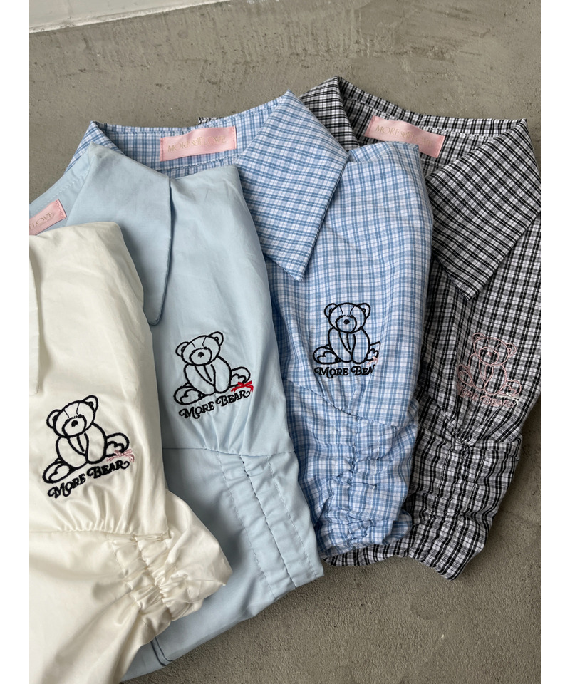 【MORE BEAR】刺繍クロップドギャザーシャツ 詳細画像 オフホワイト 5