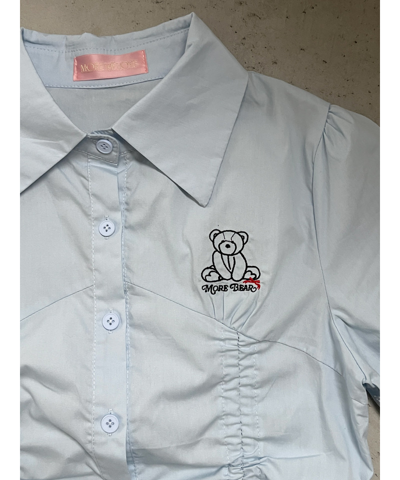 【MORE BEAR】刺繍クロップドギャザーシャツ 詳細画像 ブルー 2