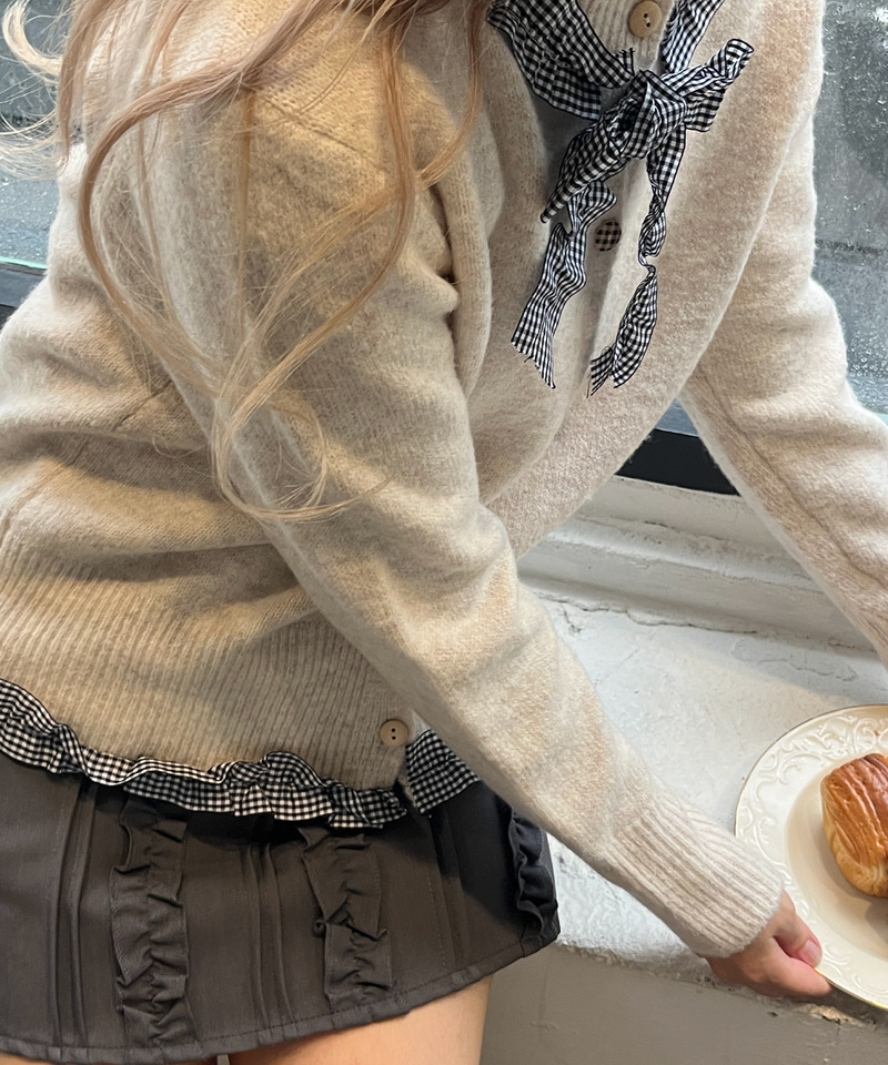 チェックパッチワークニット 詳細画像 ベージュ 18