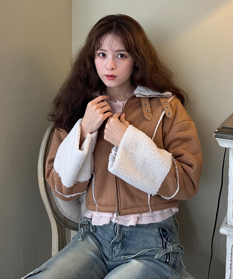 スエード フェイクムートンジャケット 詳細画像 BR 1