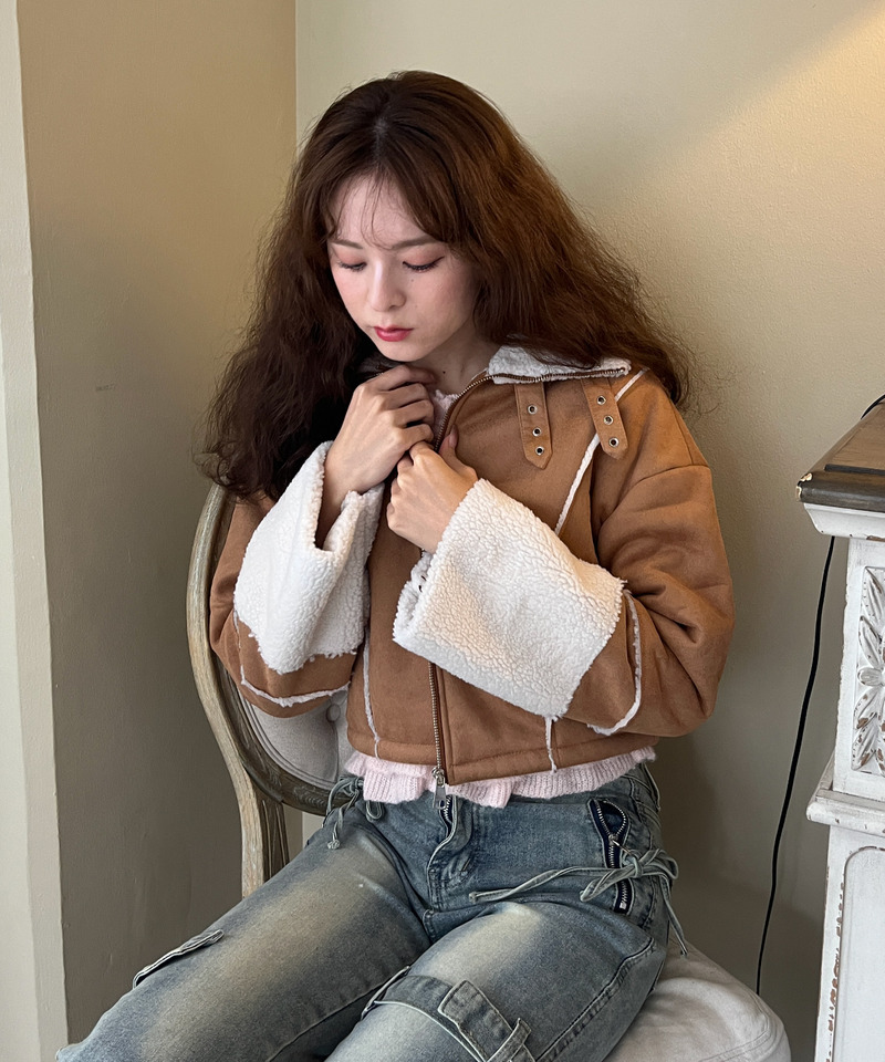 スエード フェイクムートンジャケット 詳細画像 BR 15