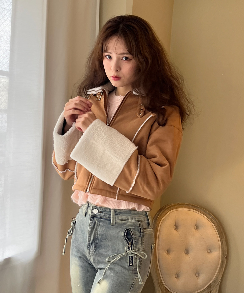 スエード フェイクムートンジャケット 詳細画像 BR 4