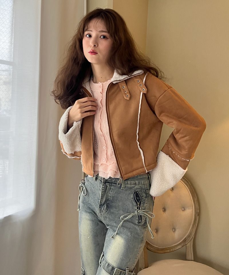 スエード フェイクムートンジャケット 詳細画像 BR 5