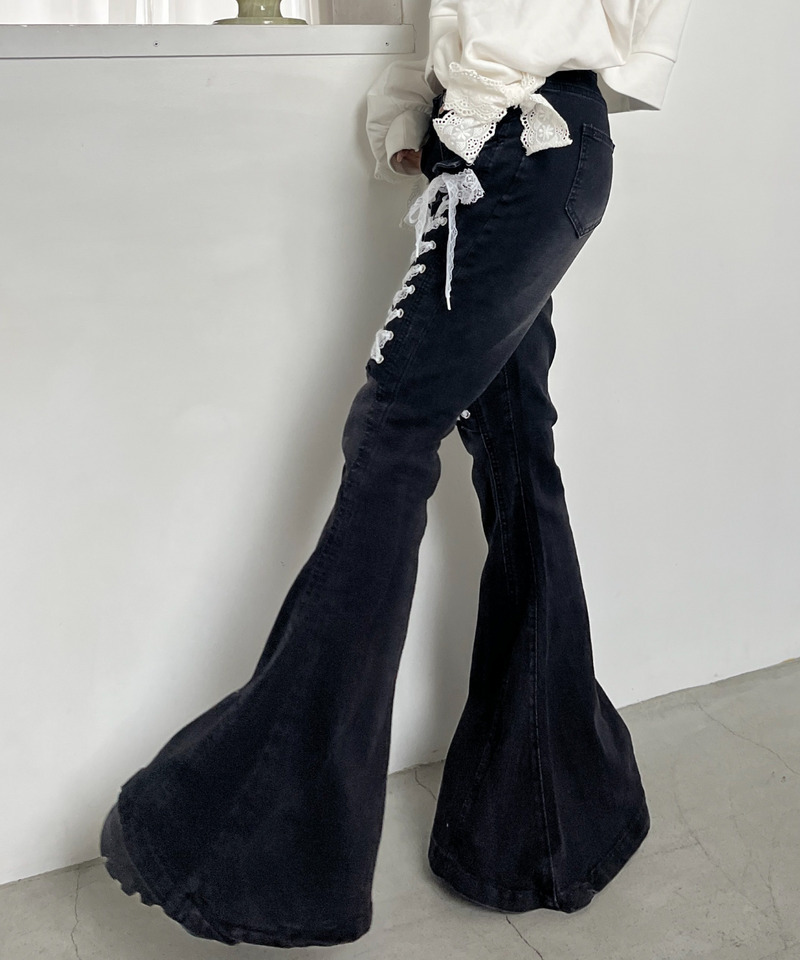 レースアップオーバーフレアデニム 詳細画像 ブラック 7