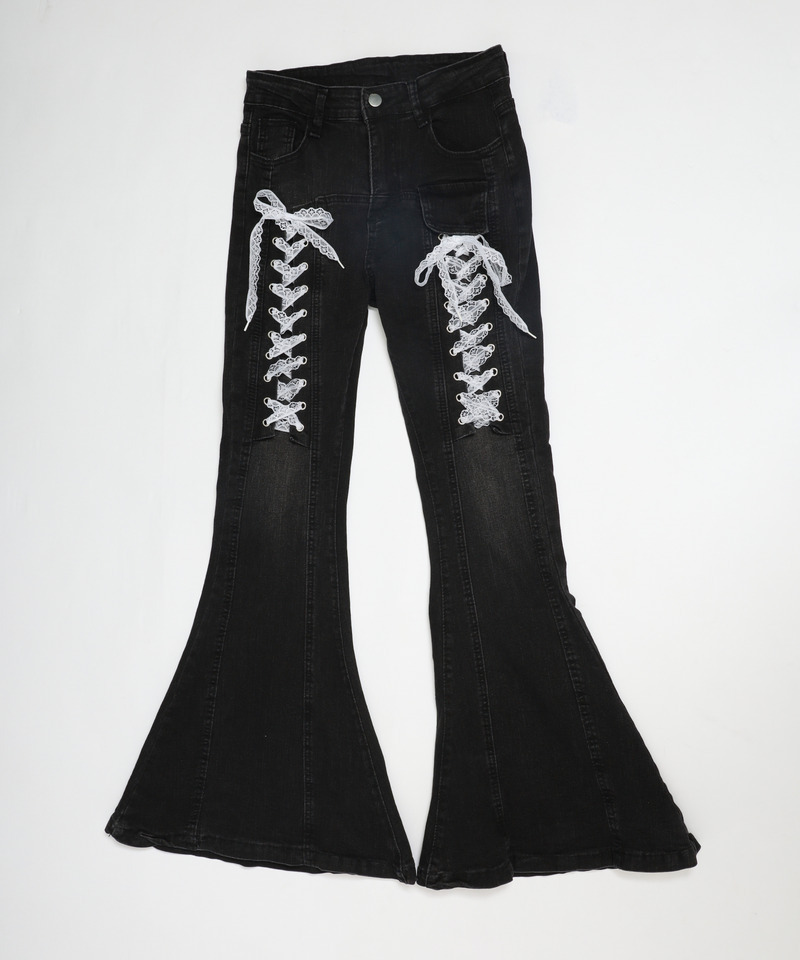 レースアップオーバーフレアデニム 詳細画像 ブラック 8